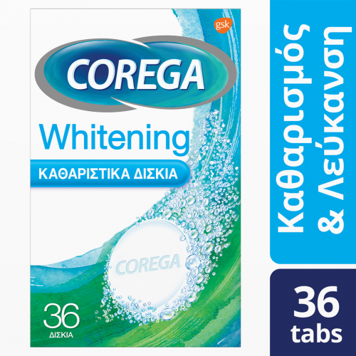 Corega Whitening Καθαριστικά Δισκία για Τεχνητή Οδοντοστοιχία 36tabs