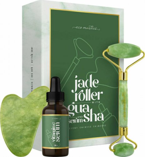 Eco Masters Jade Roller with Gua Sha and Vitamin C Serum 30ml