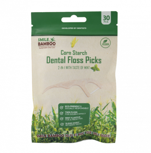 Smile Bamboo Corn Starch Dental Floss Picks Οδοντικό Νήμα 30pcs