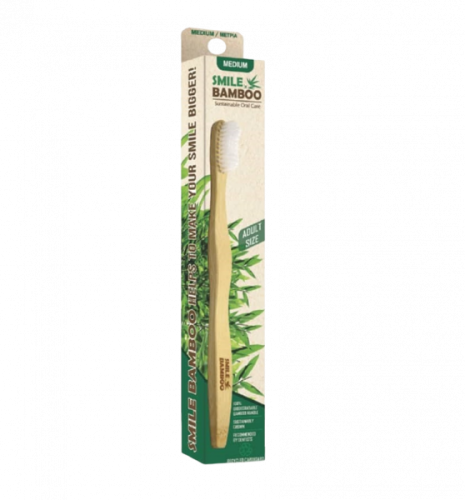 Smile Bamboo Οδοντόβουρτσα Λευκή Adult Size Medium 1 τεμάχιο