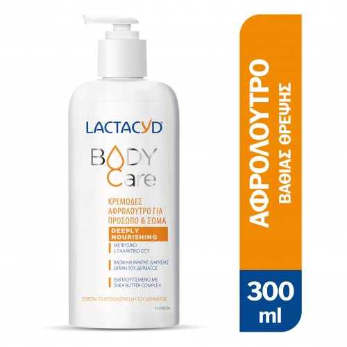 Lactacyd Body Care Κρεμώδες Αφρόλουτρο για πρόσωπο & σώμα για κανονικό, ξηρό και ευαίσθητο δέρμα Deeply Nourishing 300ml