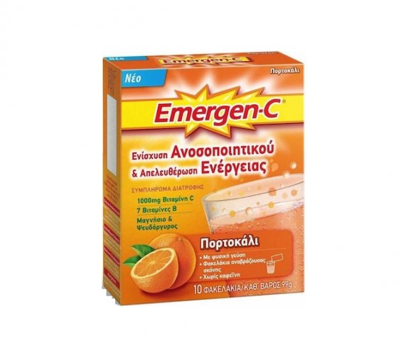 Emergen-C Συμπλήρωμα Διατροφής 1000mg Βιταμίνη C-Βιταμίνη Β Πορτοκάλι 10 φακελάκια